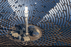 Power block of the Crescent Dunes Solar concentrated solar power plant near Tonopah, Nevada: digital photograph