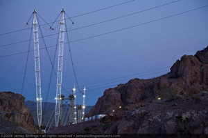 Photograph of highline crane system used in Mike O'Callaghan-Pat Tillman Memorial Bridge construction on the Arizona side of Hoover Dam, March 4, 2009