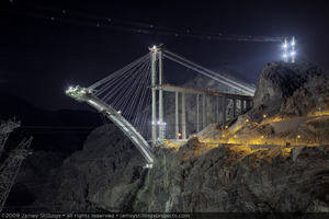 Photograph of the Mike O'Callaghan-Pat Tillman Memorial Bridge under construction near the Nevada side of Hoover Dam, April 28, 2009