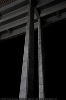 Photograph of a pair of columns supporting the girders and bridge deck of the Mike O'Callaghan-Pat Tillman Memorial Bridge during construction, Nevada-Arizona border, May 20, 2009