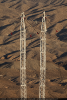 Photograph of the tops of the highline cranes used to construct the Mike O'Callaghan-Pat Tillman Memorial Bridge, Arizona border, October 21, 2009