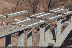 Photograph of the final tub girder brought into position for the Mike O'Callaghan-Pat Tillman Memorial Bridge, Nevada-Arizona border, April 15, 2010
