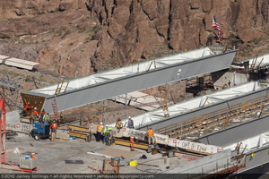 Photograph of the final tub girder brought into position for the Mike O'Callaghan-Pat Tillman Memorial Bridge, Nevada-Arizona border, April 15, 2010