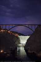 Photograph of the Mike O'Callaghan-Pat Tillman Memorial Bridge and Hoover Dam in the evening, Nevada-Arizona border, July 30, 2010