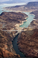 Photograph showing an aerial view of the Mike O'Callaghan-Pat Tillman Memorial Bridge, Hoover Dam, Colorado River, and Lake Mead, Nevada-Arizona border, July 31, 2010
