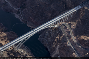 Photograph showing an aerial view of the Mike O'Callaghan-Pat Tillman Memorial Bridge, Nevada-Arizona border, January 14, 2011