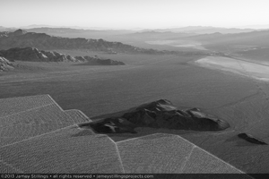 Photograph of heliostats of Units 2 and 3 circumventing the hills to the east of Ivanpah Solar, March 21, 2013