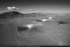 Photograph of Ivanpah Solar looking northwest with the plant producing electricity from all three towers, February 3, 2014