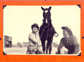 Clara Bow Bell and Rex Bell with horse at Walking Box Ranch, Nevada: photographic print