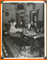 Rex Bell, Daisy Beldam, Bill Froelich, and three unidentified people at dinner party at Walking Box Ranch, Nevada: photographic print