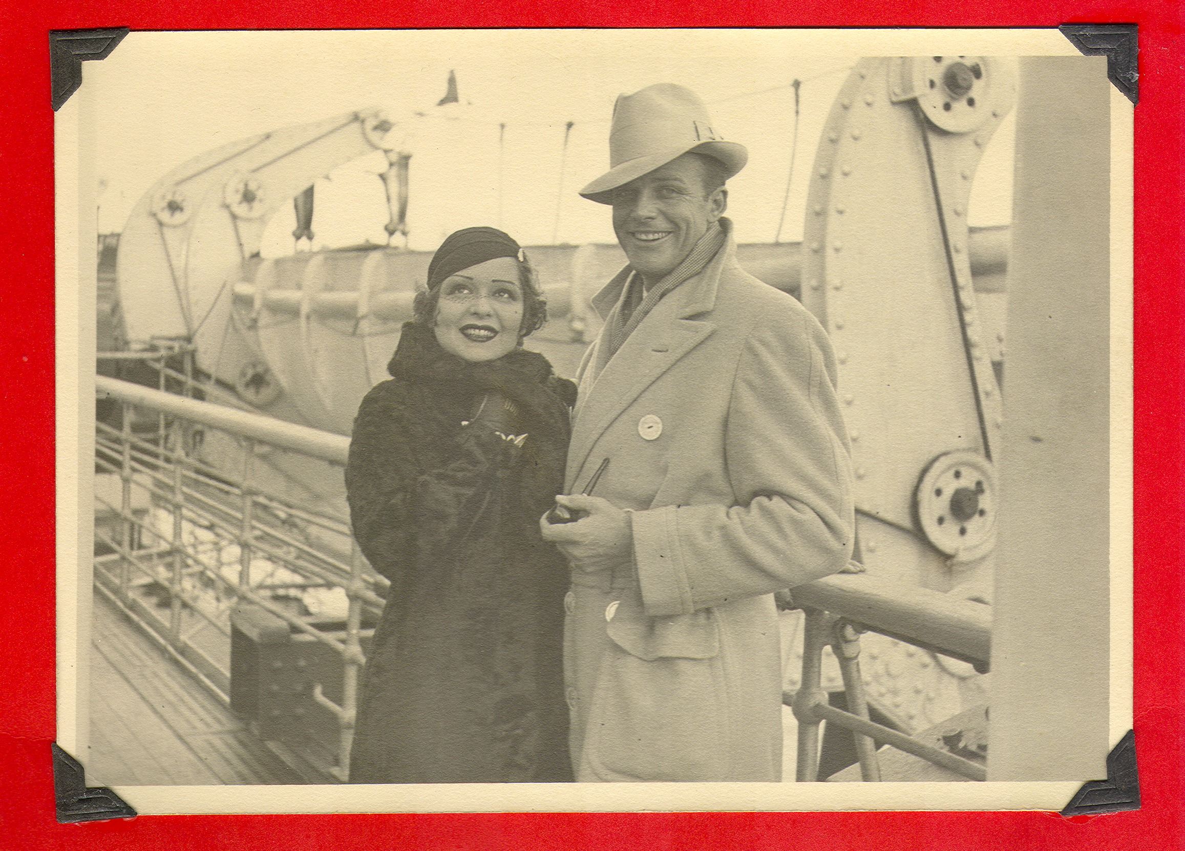 Clara Bow Bell and Rex Bell on board ship during their honeymoon: photographic print