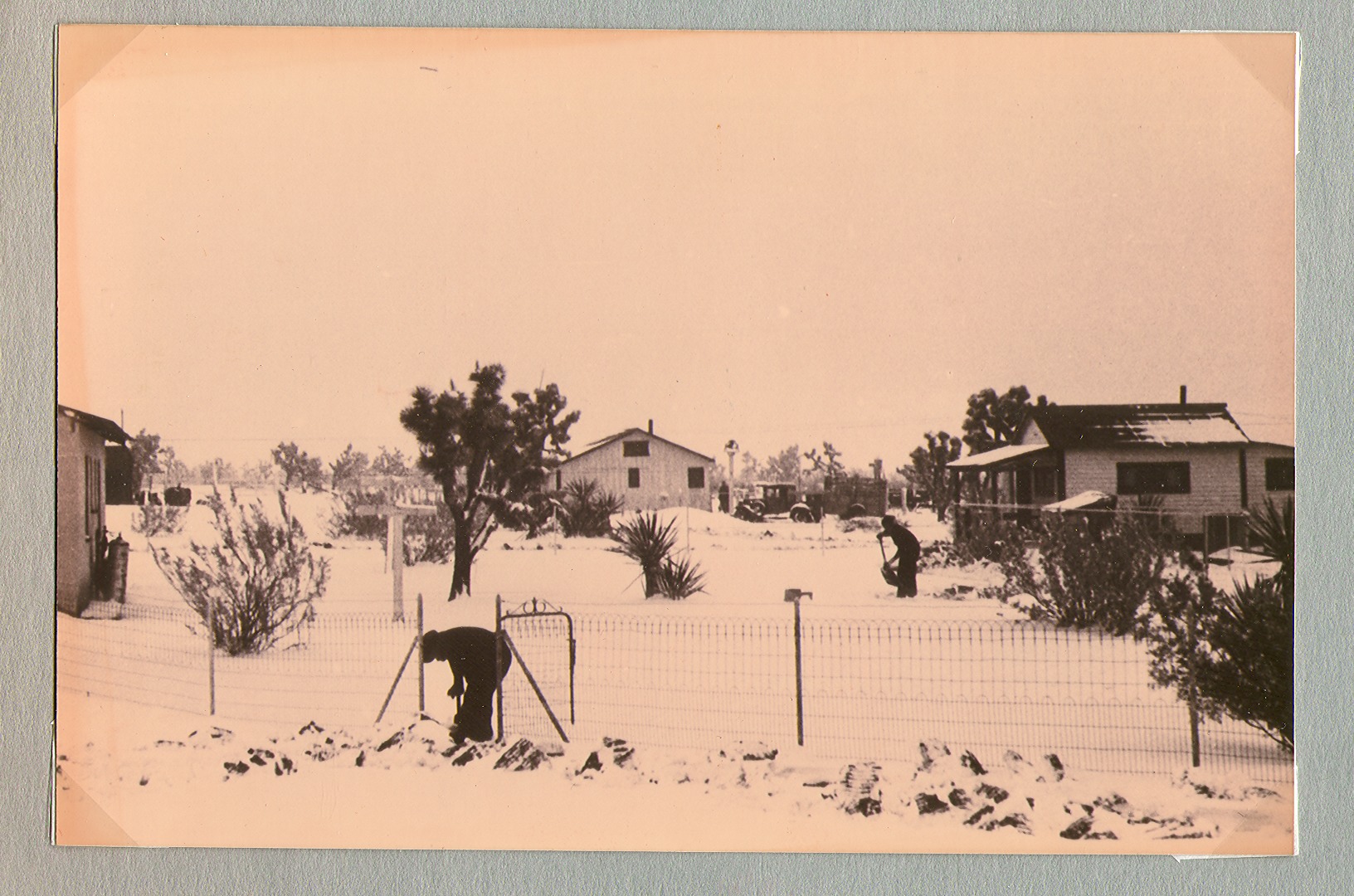 Snow on buildings at Walking Box Ranch, Nevada: photographic print