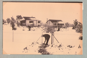 Snow on ranch buildings at Walking Box Ranch, Nevada: photographic print