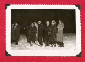 Group of people in the snow in Europe. Clara second from right: photographic print
