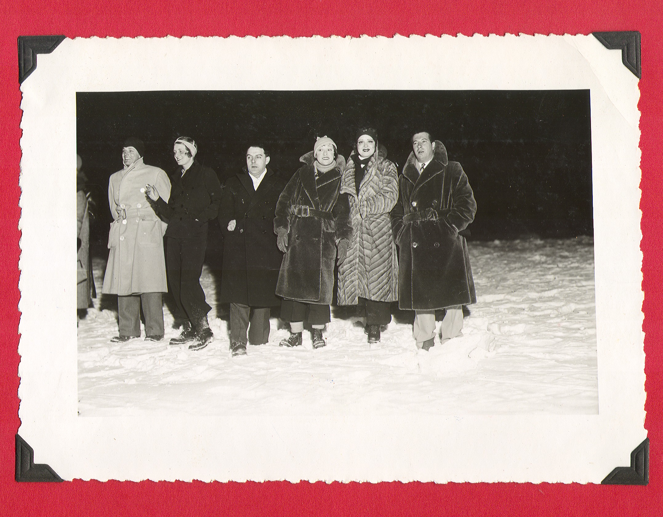 Group of people in the snow; European honeymoon: photographic print