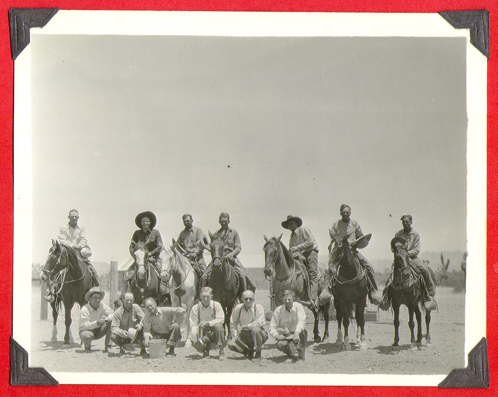 Group of men, many on horseback at Walking Box Ranch, Nevada: photographic print