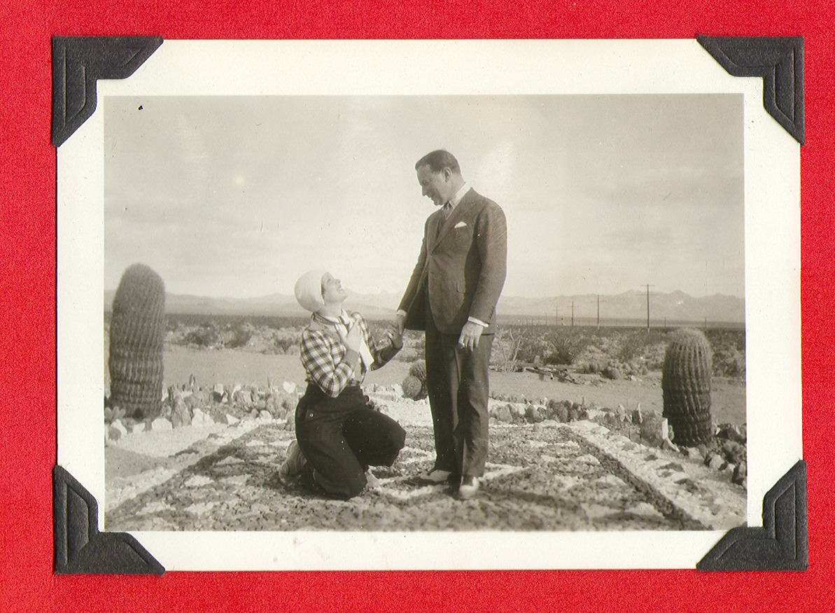 Clara Bow Bell and man at a rock garden: photographic print