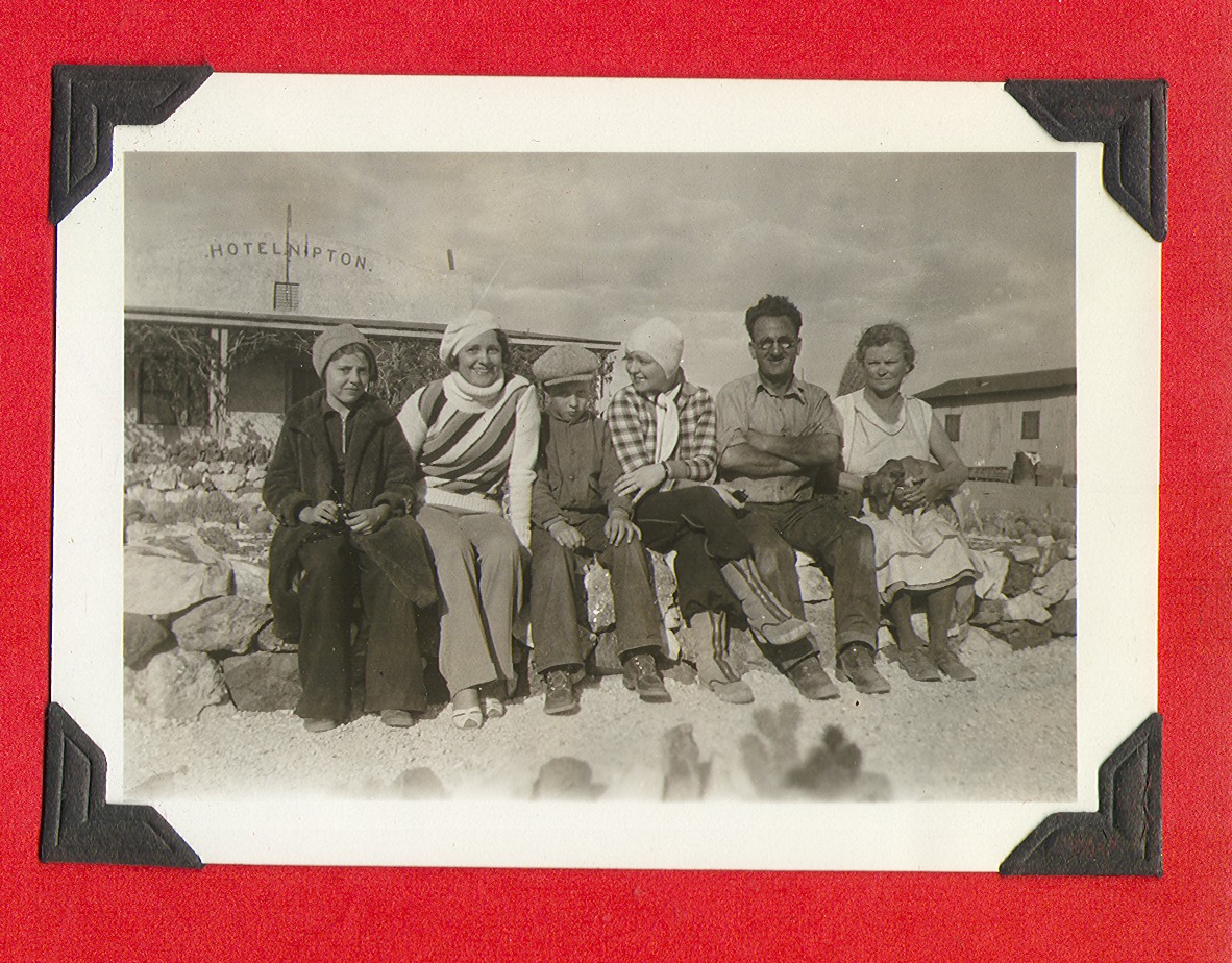 Group shot of six people, including Clara, at the Hotel Nipton: photographic print