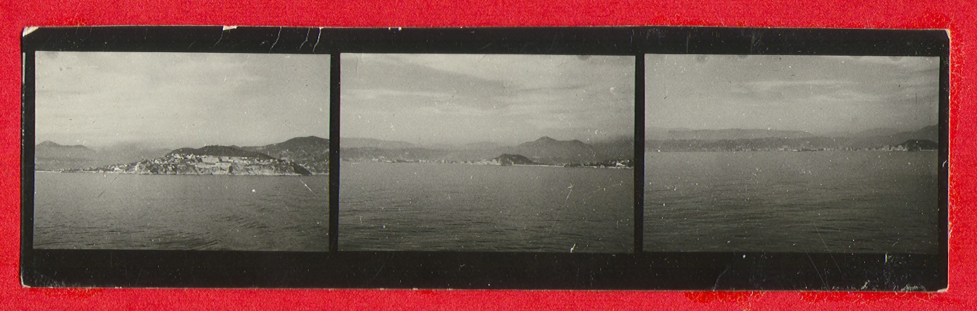 Three photos of a lake: photographic print