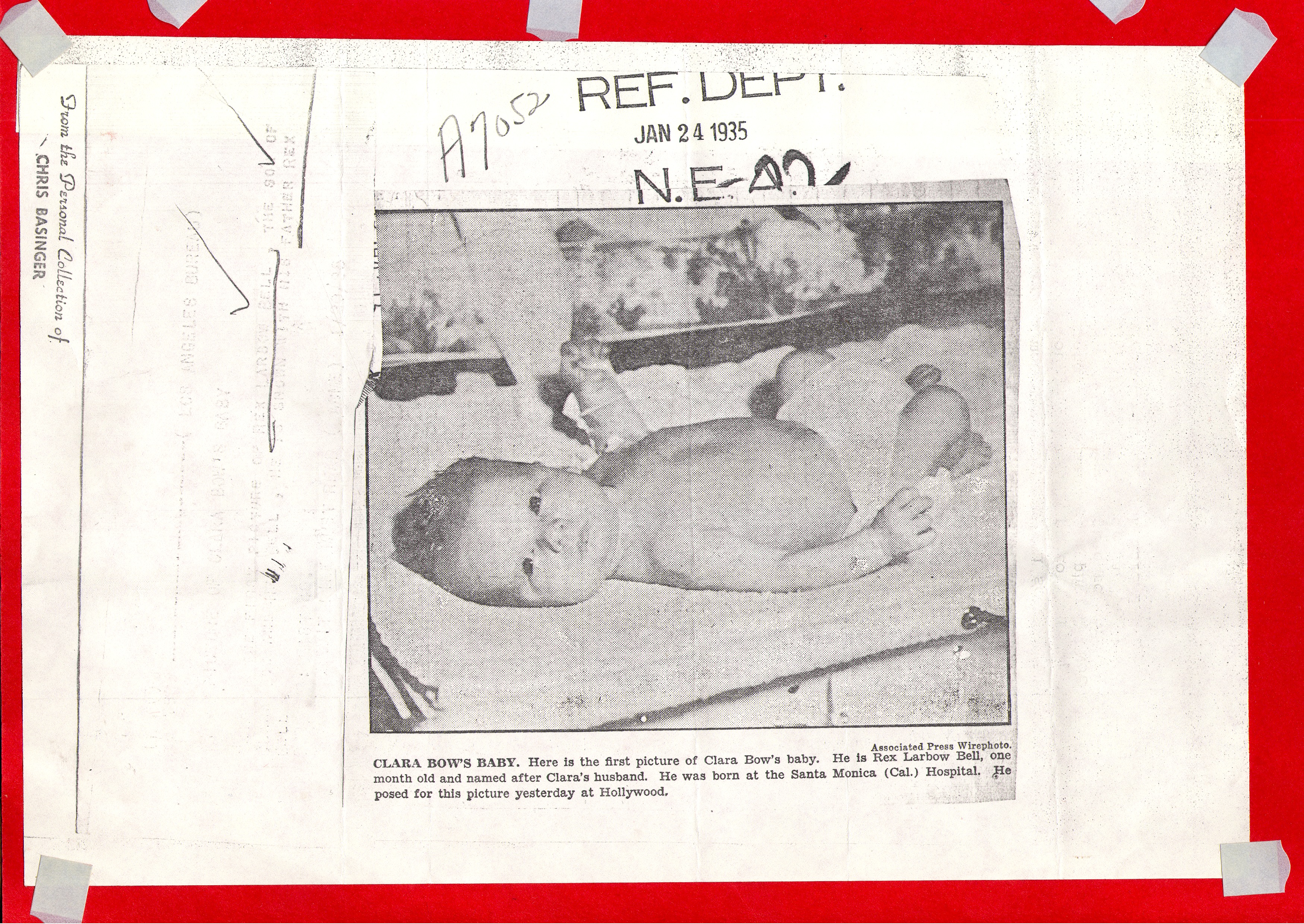 First picture of Rex Larbow Bell, one month old Taken from a newspaper dated Jan. 24, 1935: photographic print