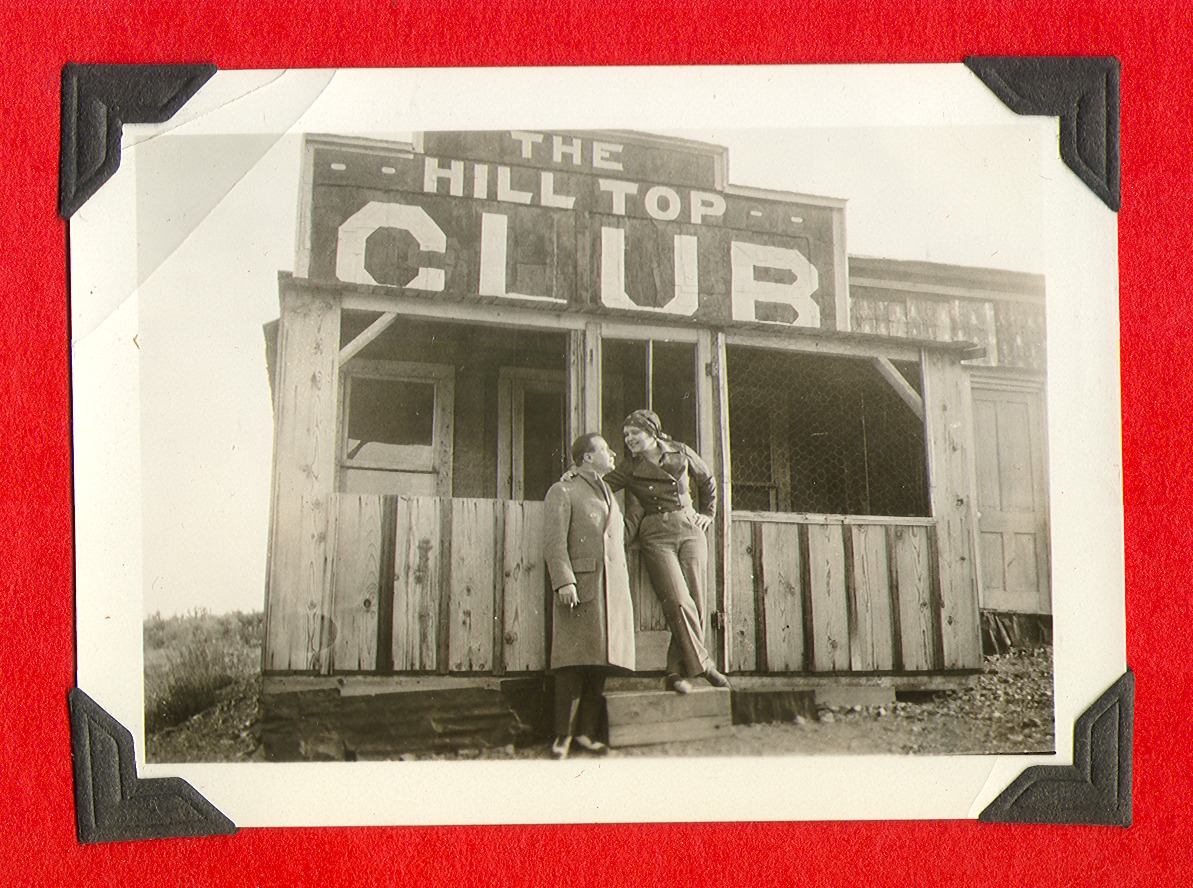 Clara Bow Bell and unidentified man outside The Hill Top Club: photographic print