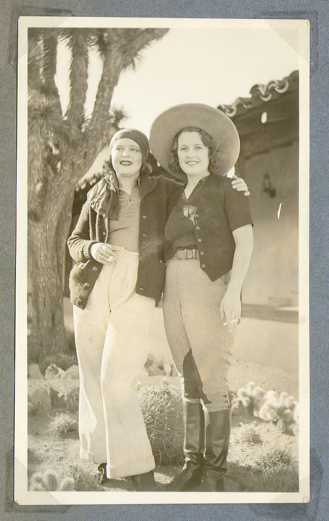 Clara Bow Bell (left) with Marion Lewyn at the ranch hose: photographic print
