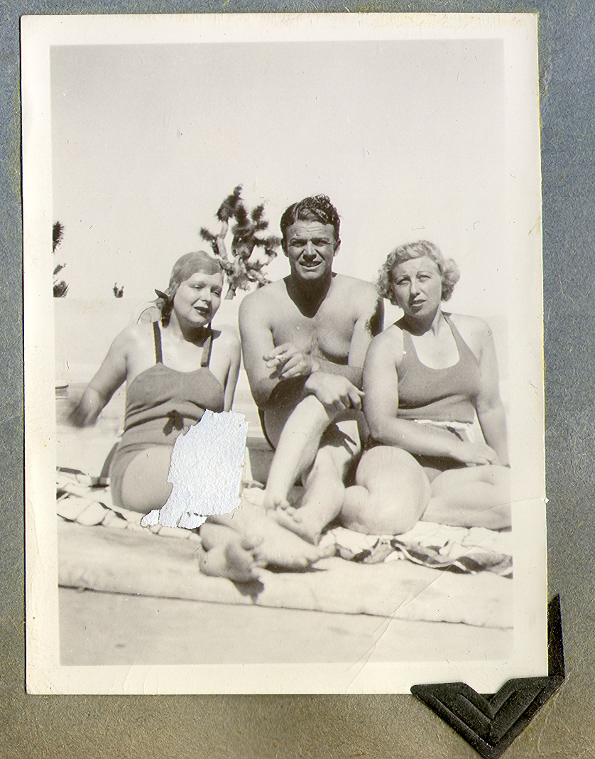 Rex, Clara, and Helene, all in bathing suits by the pool: photographic print