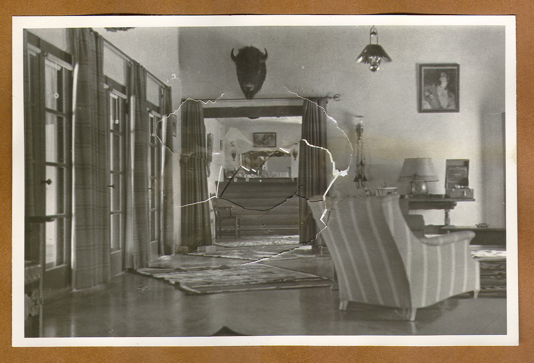 Interior view of one of the rooms in the ranch house-great room: photographic print