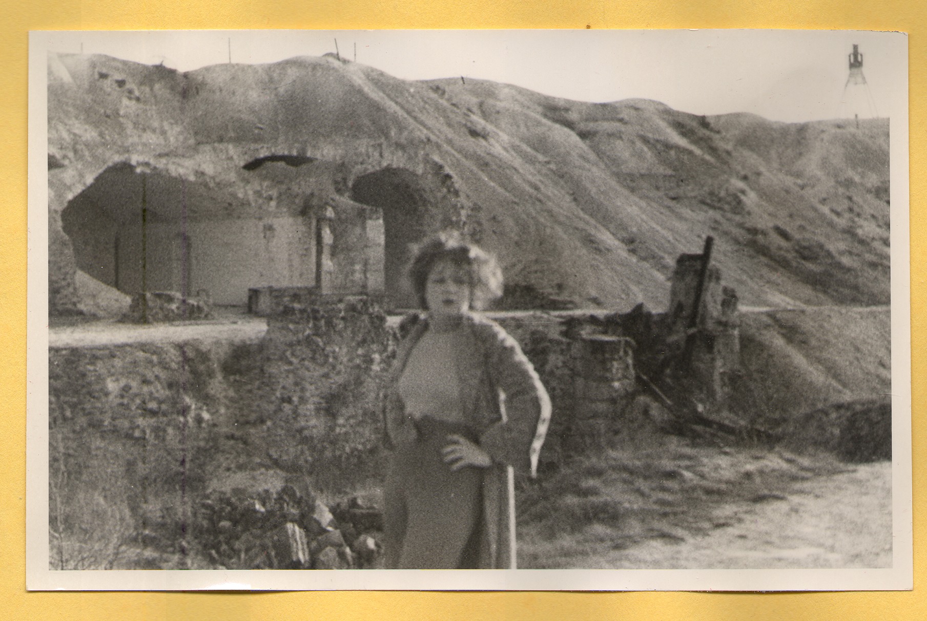 Clara Bow Bell-building remains in background-in Germany after WWI: photographic print