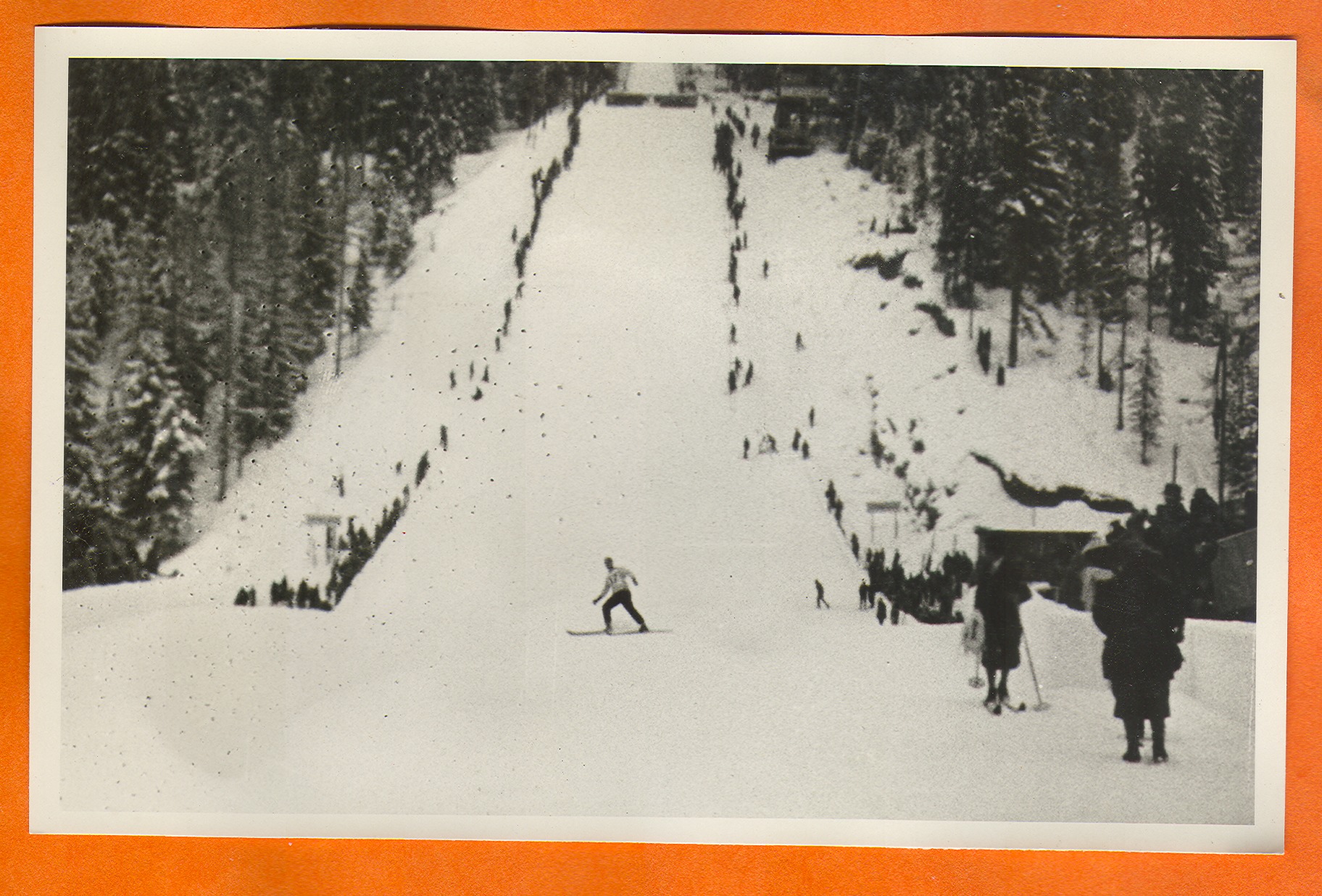 Skiers on a ski hill in Europe: photographic print