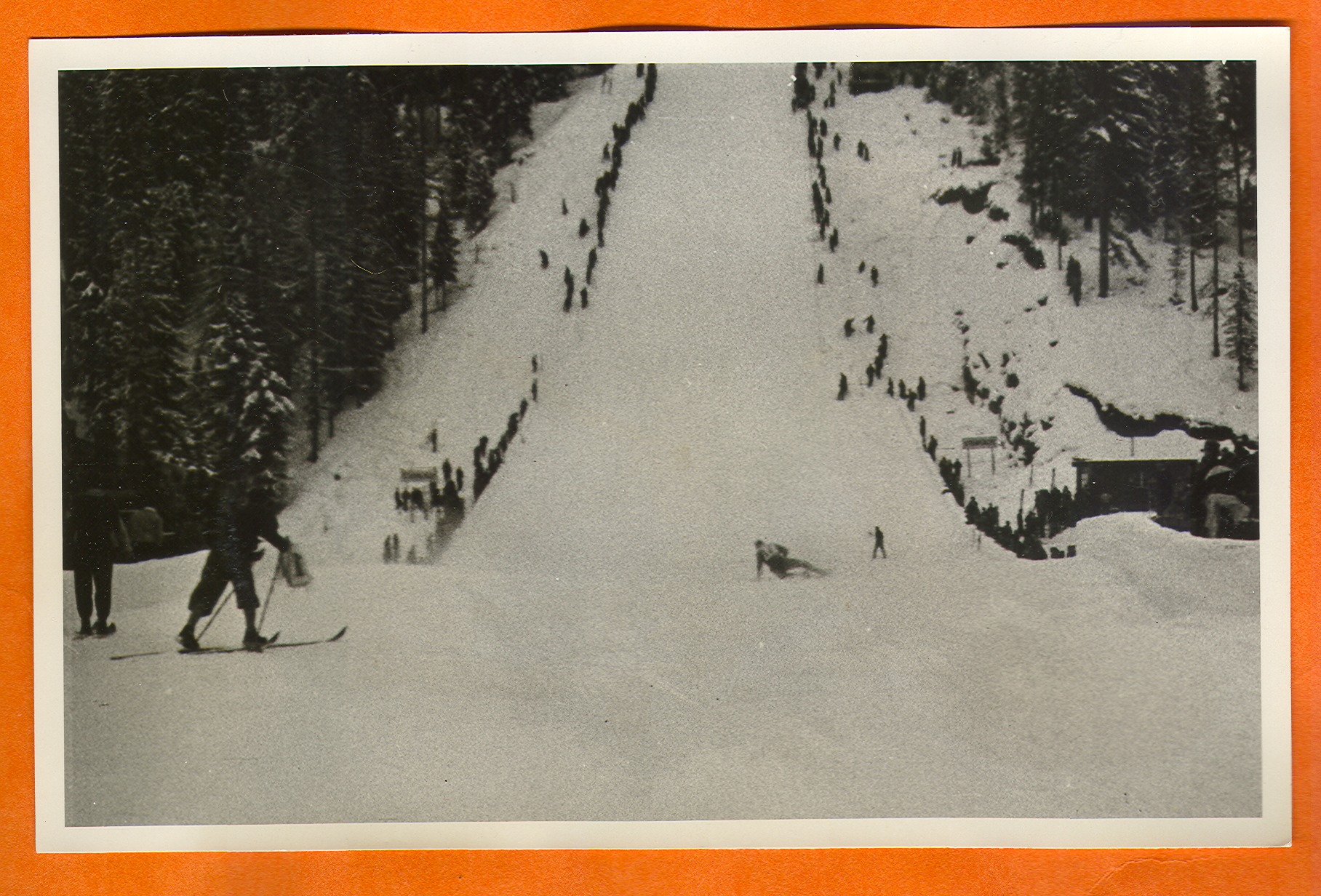 Skiers on a ski slope in Europe: photographic print