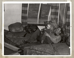 Bill Frolicki and little Georgie Bell in game room at Walking Box Ranch, Nevada: photographic print