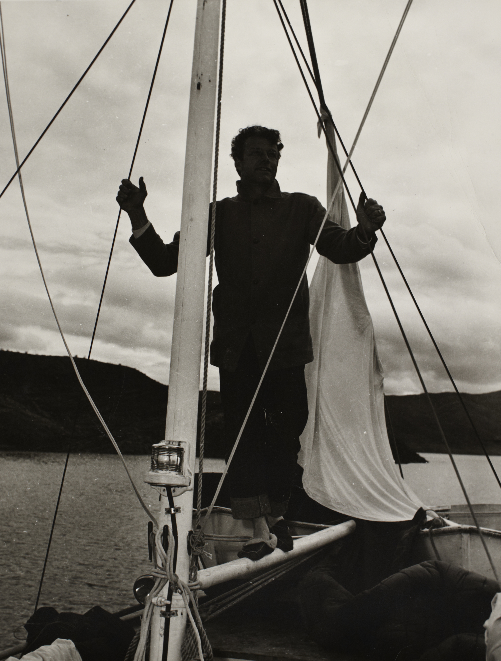 Rex Bell on a sailboat at Lake Mead: photographic print