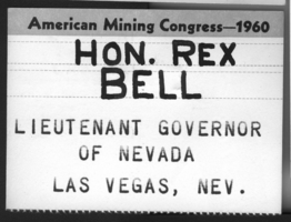 Name tag for Rex Bell: photographic print