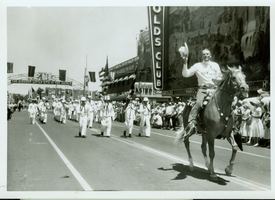 Rex Bell (George Francis Beldam) on horseback in a parade in Reno