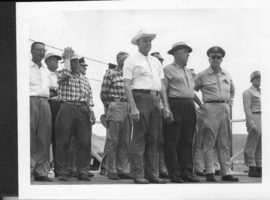 Group of unknown people at unknown event.  Rex Bell (George Francis Beldam) is in the center wearing a cowboy hat