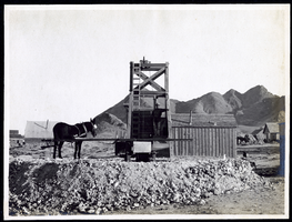 Photograph of mule powered mining apparatus [arrastra], Tonopah (Nev.), early 1900s