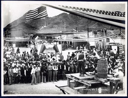 Photograph of a double handed drilling contest, Tonopah (Nev.), July 26, 1904