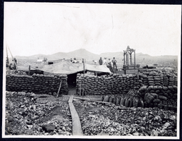 Photograph of January lease operation with bags of ore, Goldfield (Nev.), early 1900s