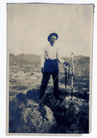 Photograph of C. A. Earle Rinker standing at mine, Goldfield (Nev.), 1908