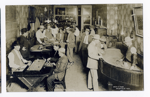 Postcard of people gambling in Merchants Hotel in Goldfield, Goldfield (Nev.), 1900-1925