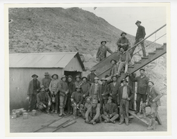 Photograph of mine workers at the Indian Mine, Round Mountain (Nev.), 1900-1925