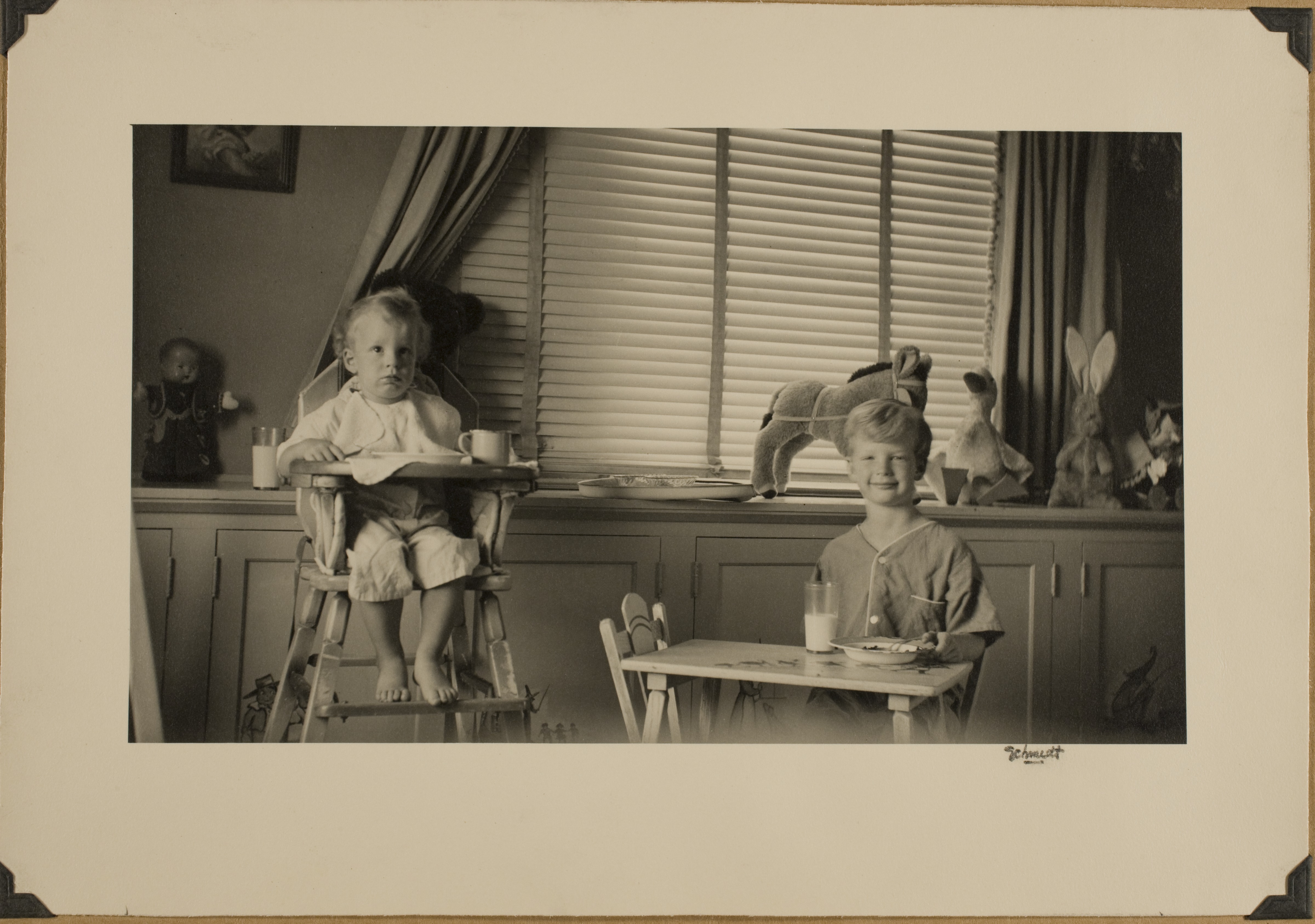 Rex Anthony Bell, Jr (Toni Larbow Beldam) and George Francis Robert Bell in boys bedroom at Walking Box Ranch, Nevada: photographic print