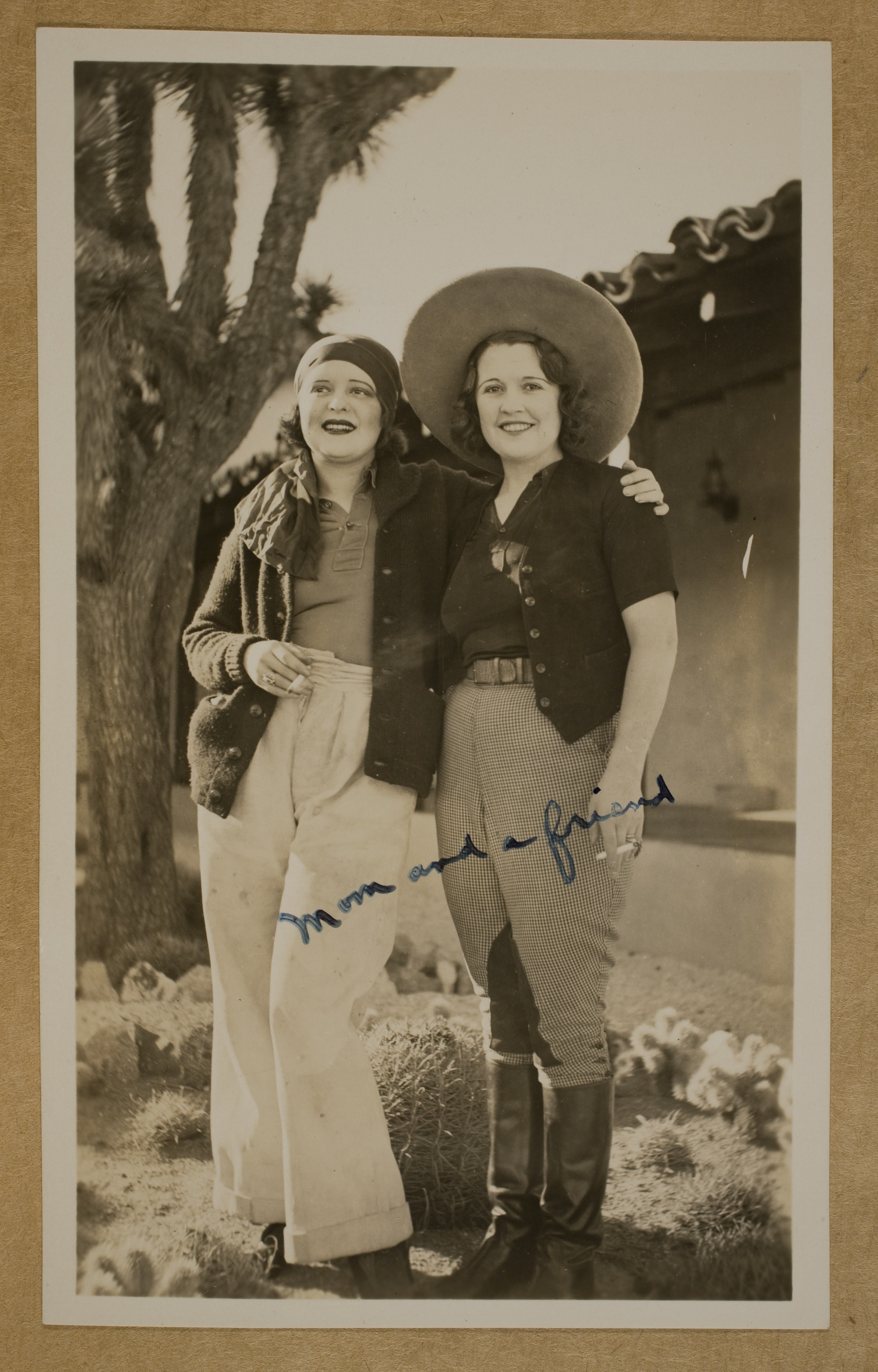 Clara Bow and Marion Lewyn at the ranch house at Walking Box Ranch: photographic print