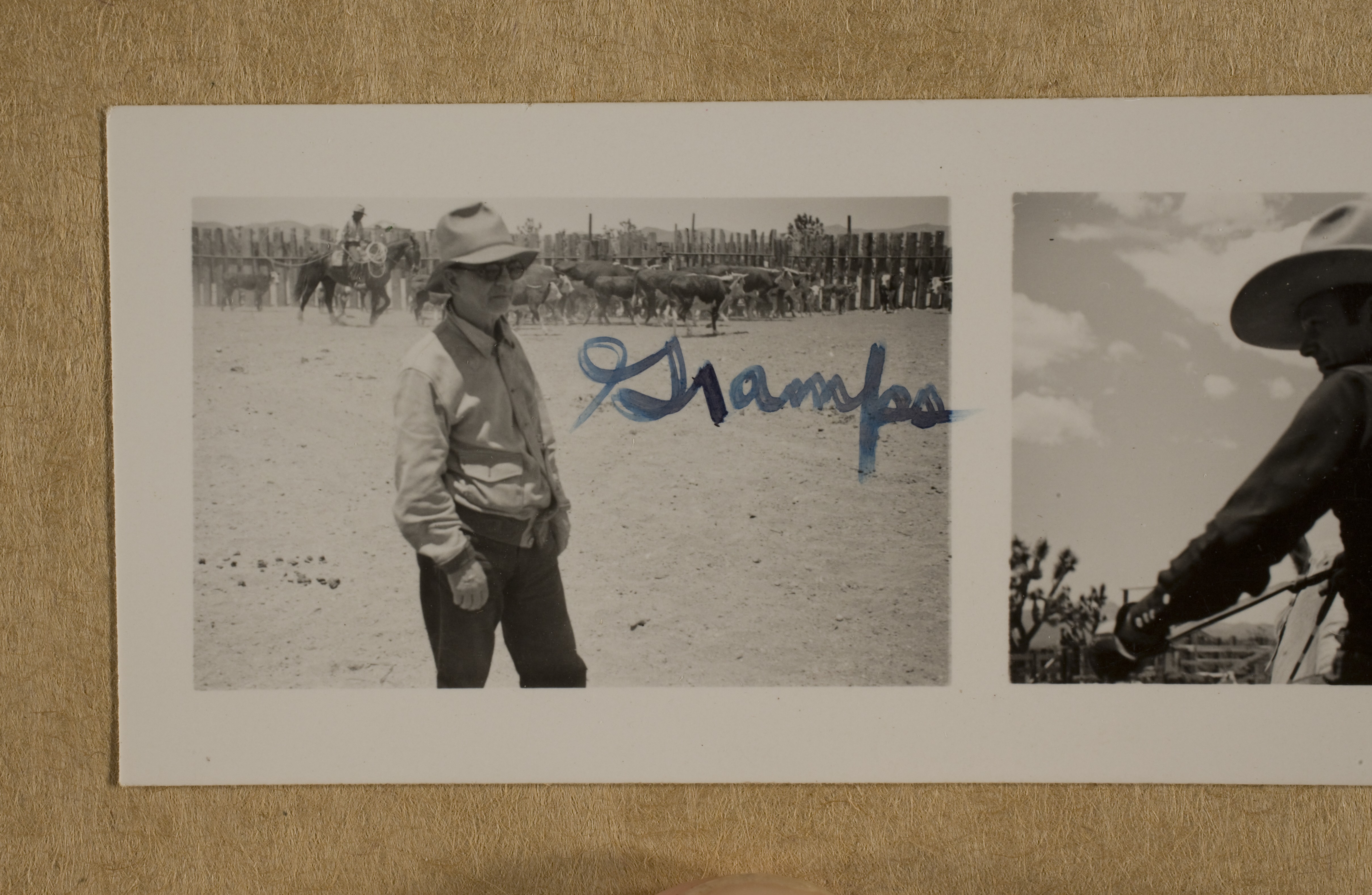 Robert "King" Bow (Clara Bow's Father)  with a cowboy and cattle in the background at Walking Box Ranch, Nevada: photographic print