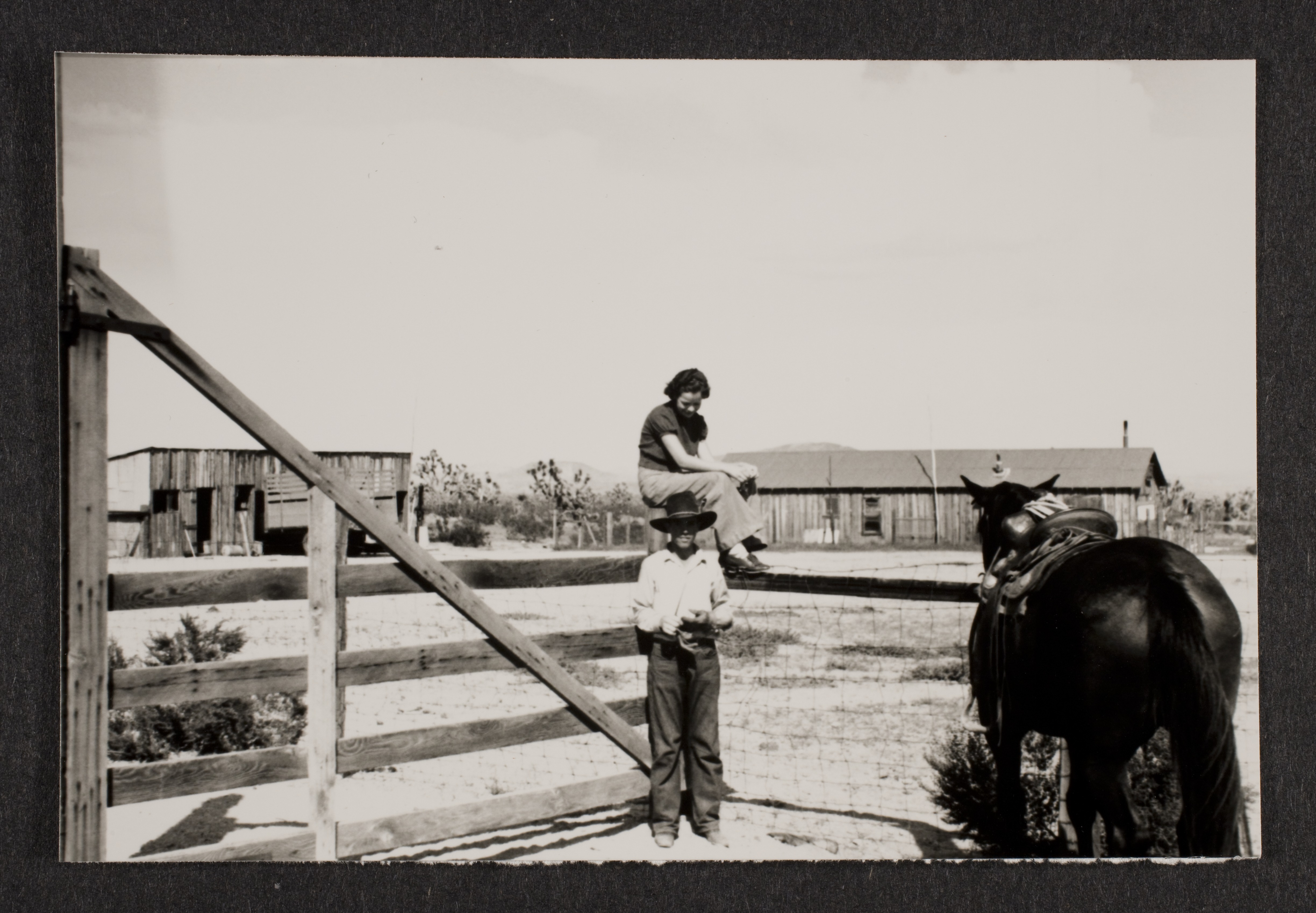 Unidentified people with horse at Walking Box Ranch: photographic print