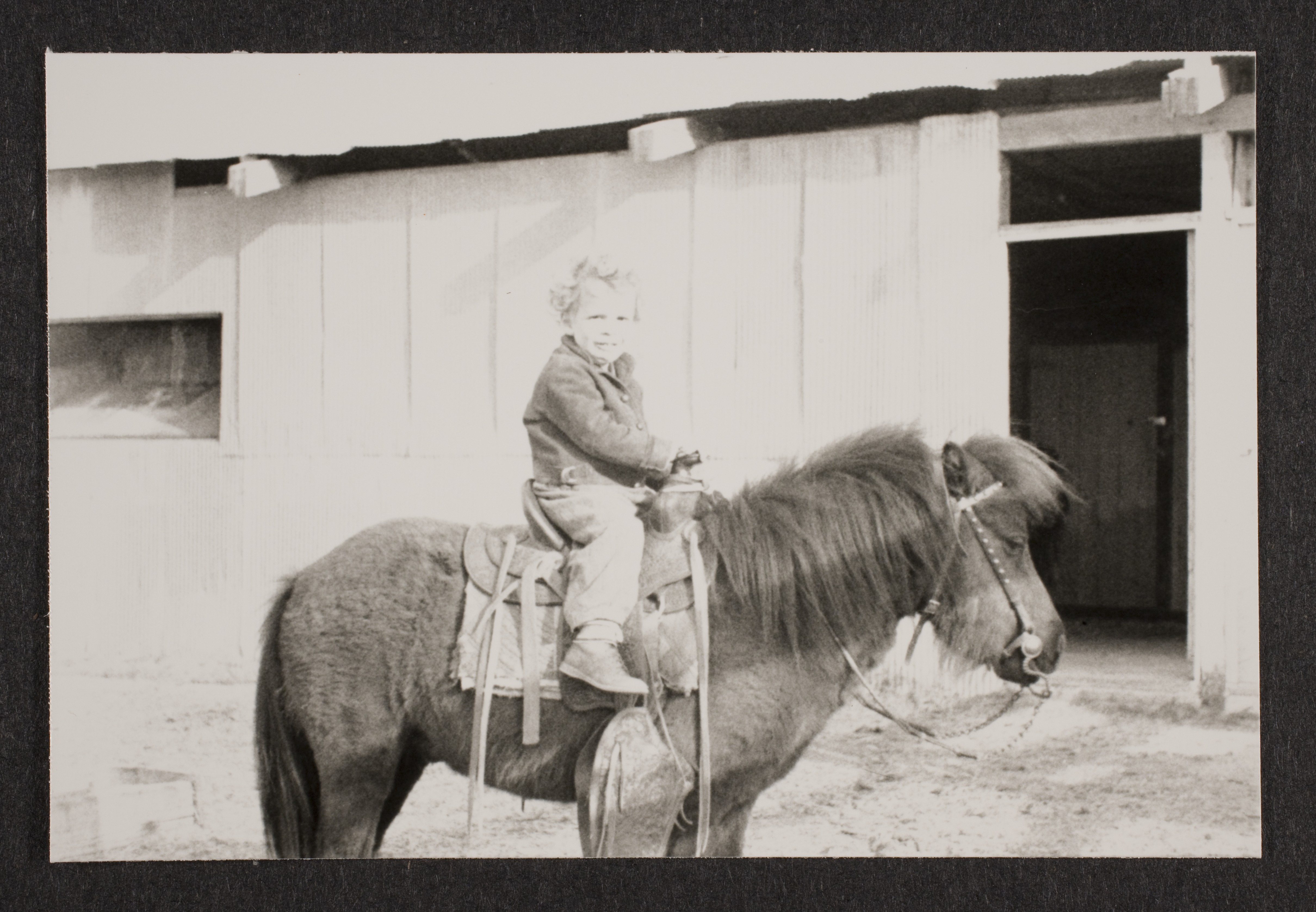 George Francis Robert Bell on pony (Smoky) at walking box ranch, Nevada: photographic print