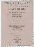 The Criterion, East Room, dinner menu, Saturday, April 3, 1897