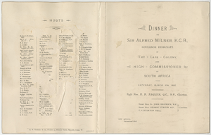 Dinner for Sir Alfred Milner, Saturday, March 27, 1897 at The Monico, International Hall