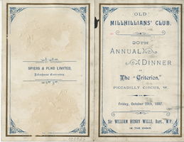 Old Millhilllians' Club 20th annual dinner, menu, Friday, October 29, 1897, at the Criterion